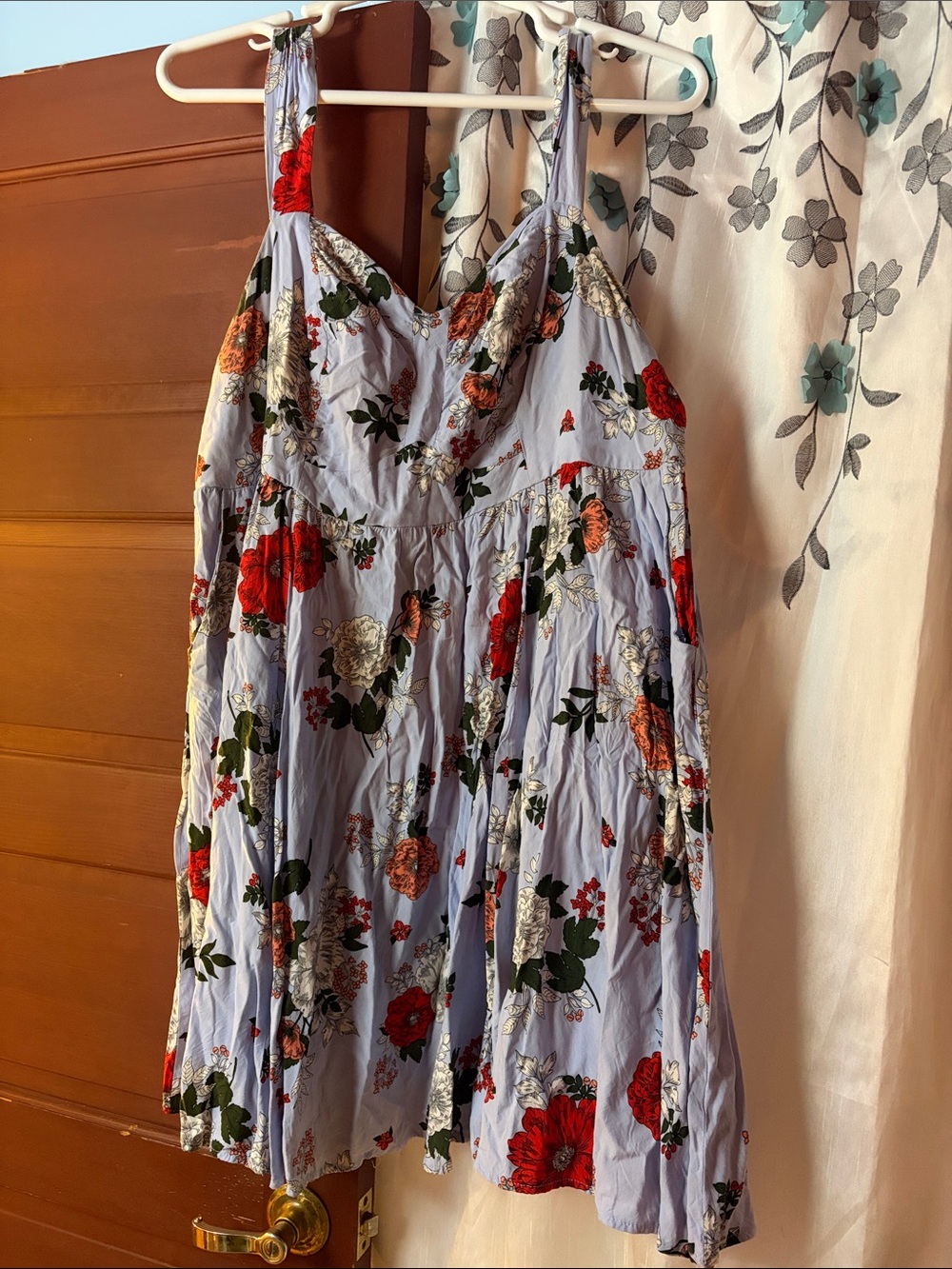 torrid Light Blue Floral Midi Dress with Red & White Flowers